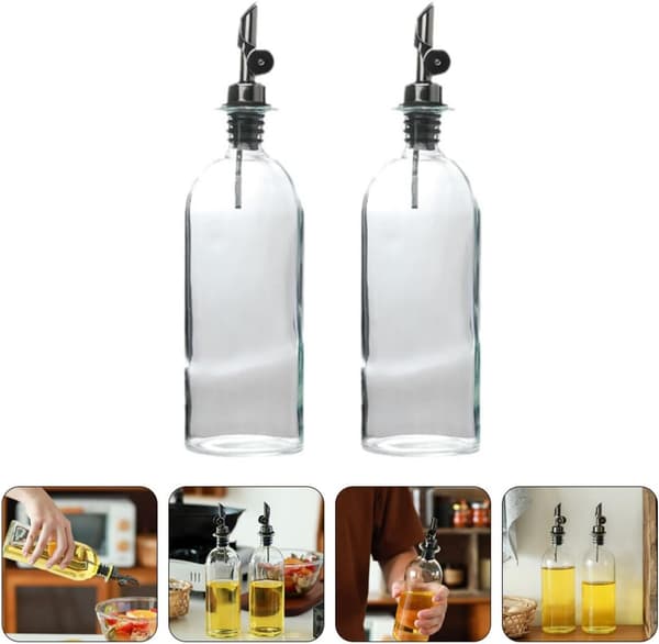 2-pack oljeflaskor i glas 500 ml oljeförvaringsbehållare med robust design lämplig