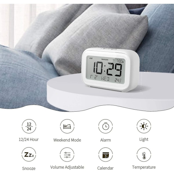 Digital väckarklocka för sovrum, resor och kontor - Modern minimalistisk stil med LCD-display