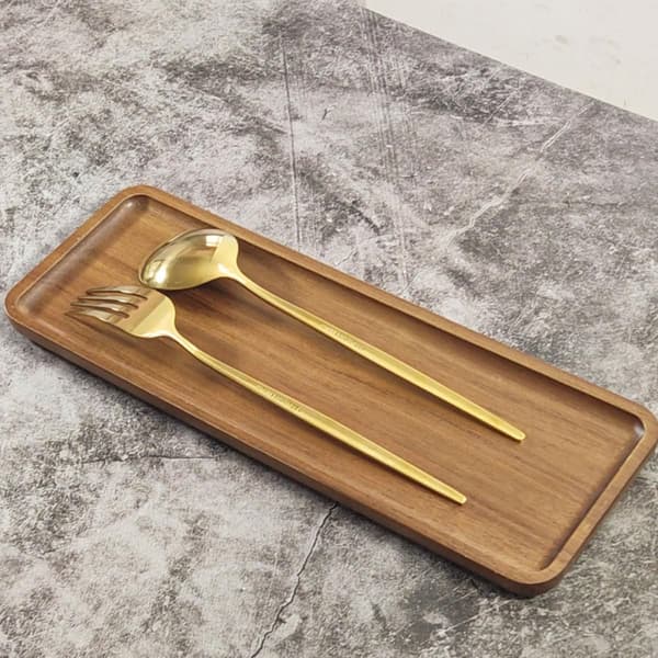 2 st rektangulära serveringsbrickor i trä, stapelbar design, mångsidig fruktserveringsbricka