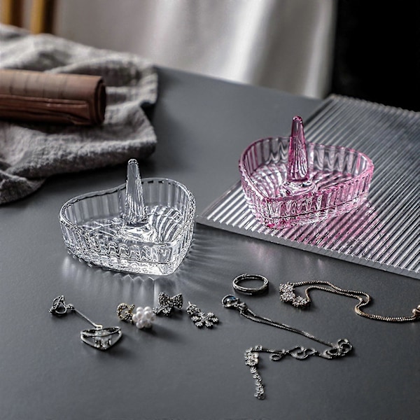 Handgjord Ringhållare i Klart Glas med Dekorativt Hjärta Design tao