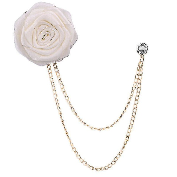 Mens Bridegroom Wedding Brooches Cloth Rose Flower Lapel Pin Badge Tassel Chain