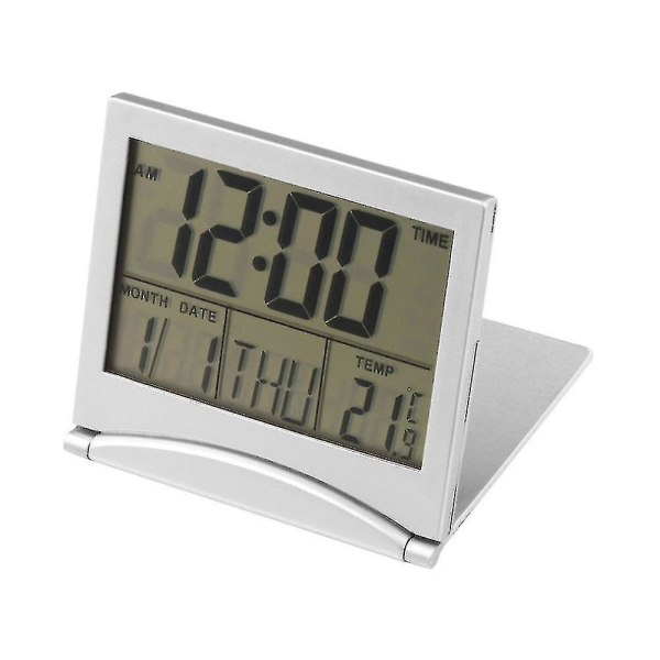Ny Digital LCD Väderstation Vikbar Skrivbordstemperatur Resväckarklocka