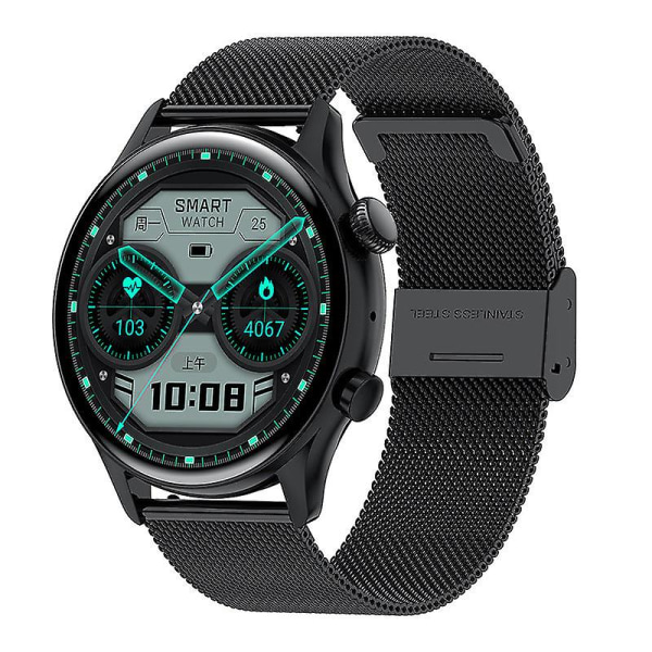 Bluetooth-klokke med samtalefunksjon, pulsmåling, blodtrykk, blodsukkermåling, NFC og offline betaling Black three beads black glue