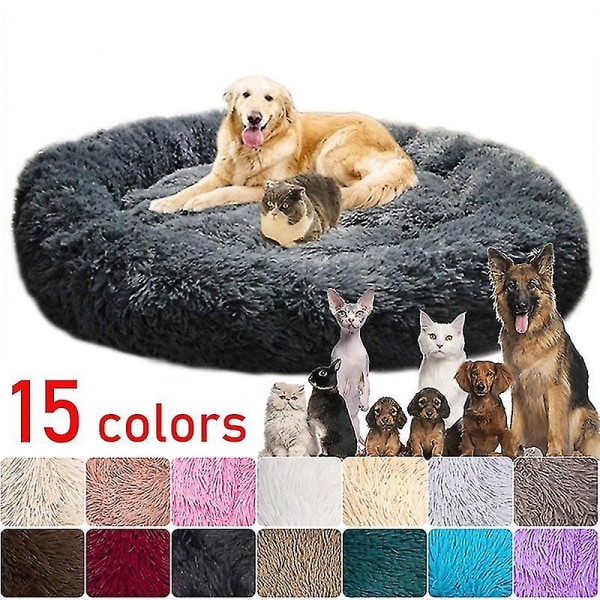 Lang Plys Hundebed Pude Stor Rund Blød Fluffy Kennel