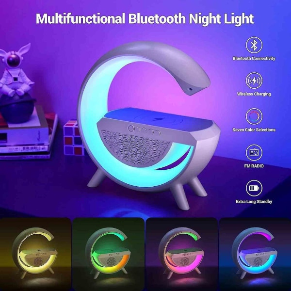 Nattlampa Bluetooth-högtalare LED Trådlös Laddning Timer Väckarklocka Lampa Nyligen Anlänt