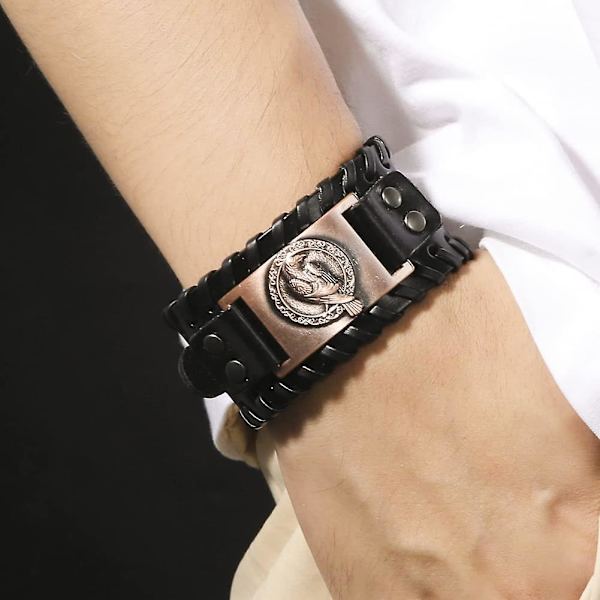 Læderarmbånd til Mænd Sort Brun Wrap Bælte Ravne Armbånd Nordisk Keltisk Pagan Amulet