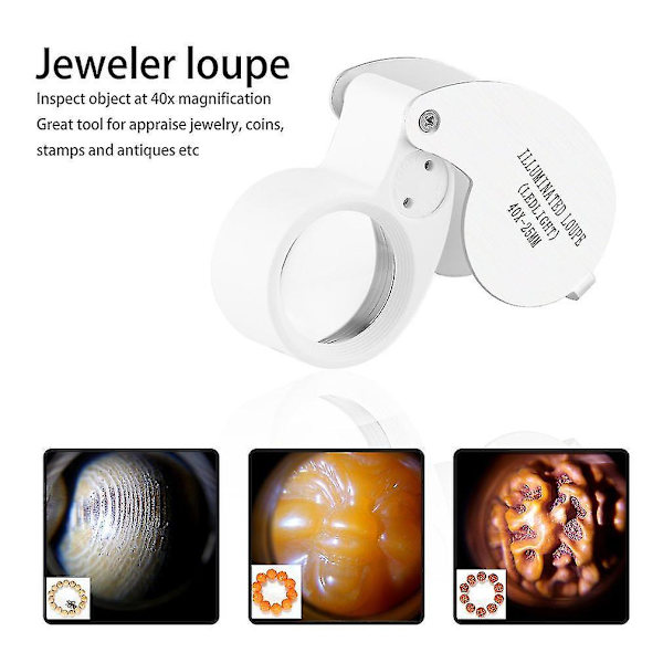 40x 25mm Upplyst Juvelerars Lupp LED Förstoringsglas