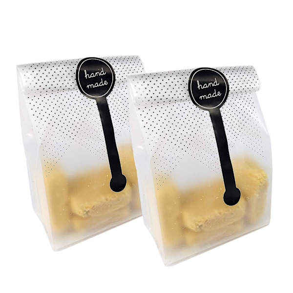 100 stk. Gennemsigtige Plastik Cookieposer med 100 stk. Håndlavede Stickers til Cookies, Kage, Toast, Brød