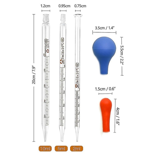 3 stk. 10ml 5ml 2ml Glas Graduerede Pipetter Overførselsdrypper