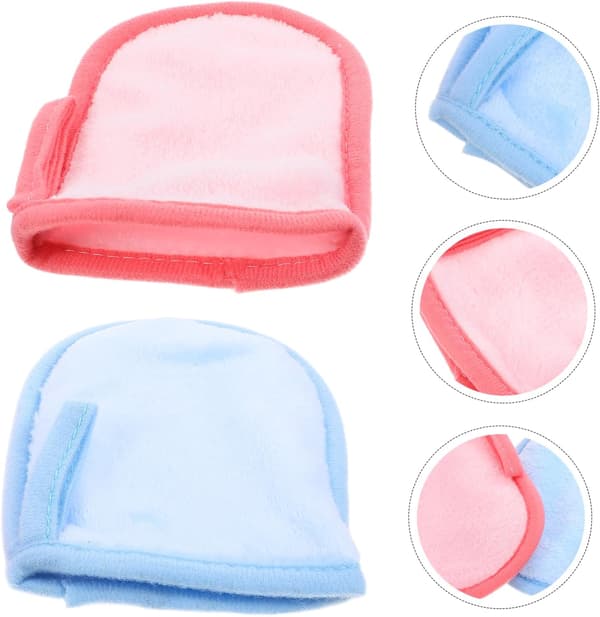 2 stk. ansigtsmakeup-rensehandsker med bløde mikrofiberhandsker, blå og pink