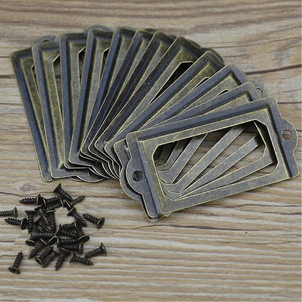 12 kpl Antiikki messinki metalli etiketti vetokehyksen kahva Tiedostonimi kortin pidike