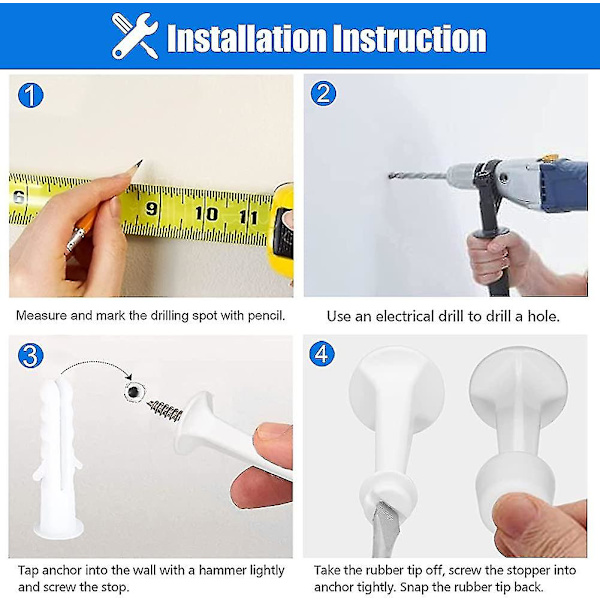 4-pack Dörrstopp, tungt, solid, styvt metall, väggmonterat, 7,5 cm