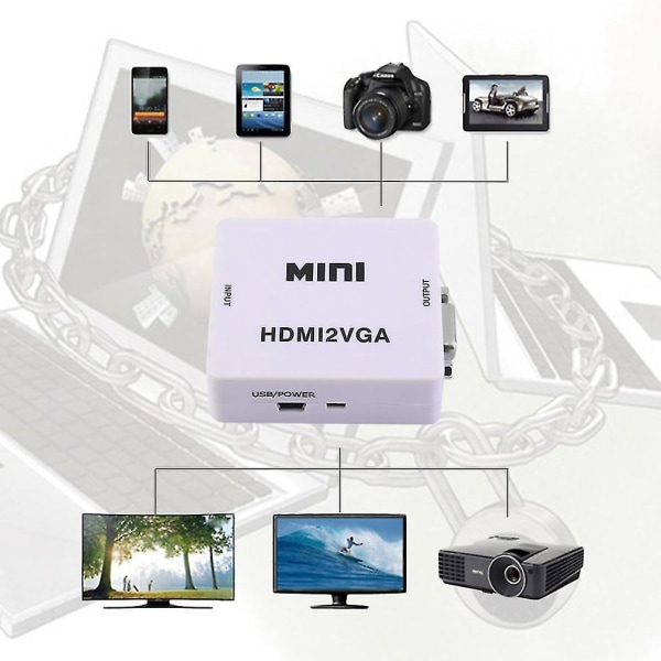 Full HD 1080p HDMI till VGA Adapter Converter Connector Audio