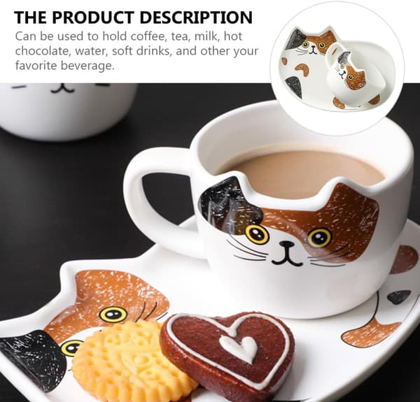 Keramisk Kat Kaffekop Underkop Sæt 200 ml Kapacitet med Stilfuldt Katte Design