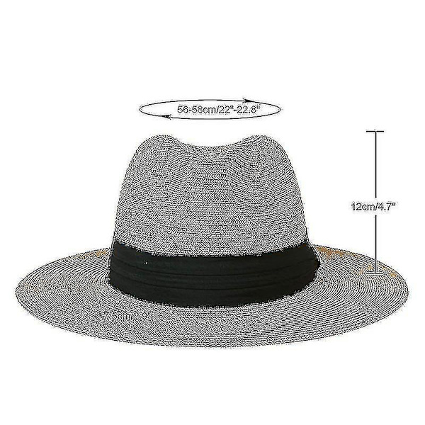 Kvinnors Bredbrättad Halm Panama Rullbar Hatt Bältespänne Fedora Strand Solhatt Upf50+ Vit