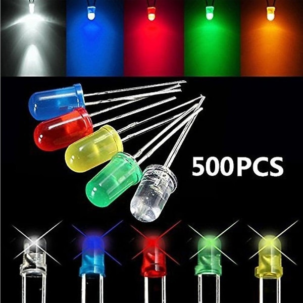 200 stk 5mm LED-dioder 5 farger Elektroniske komponenter Runde