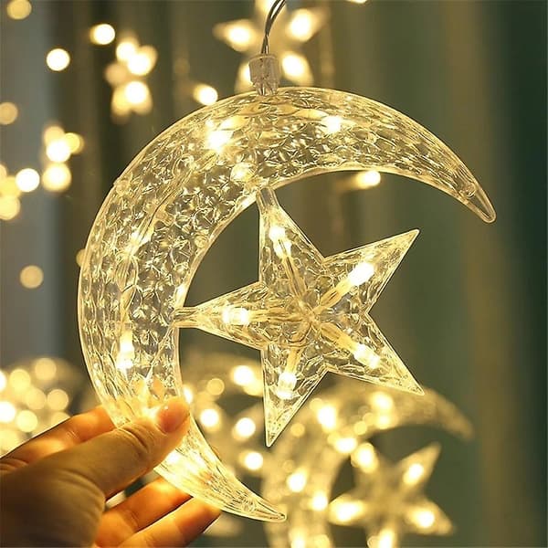 Ramadan Eid Lys 8.2ft Stjerne Vindu Gardin Lys 138 Led