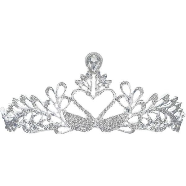 Crystal Swan Crown Brude Rhinestone Tiara Elegant smykke Tiara til fødselsdags bryllupsfest (sølv)