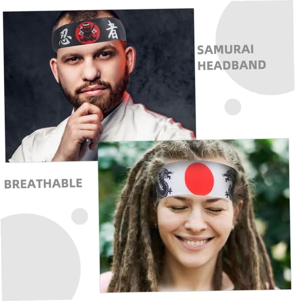 3 stk. Ninja Samurai Pannebånd for menn og kvinner, japanske Hachimaki Hodeplagg