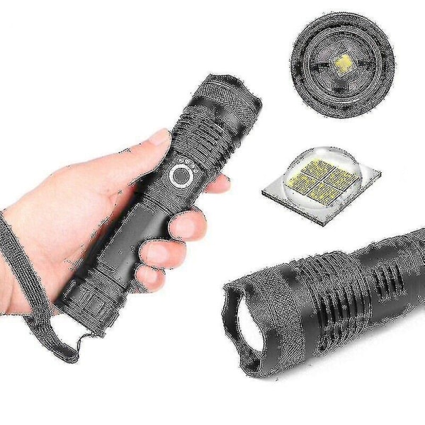 Super Lys 90000lm LED Taktisk Lommelygte Med Genopladeligt Batteri Zoombar-hyj