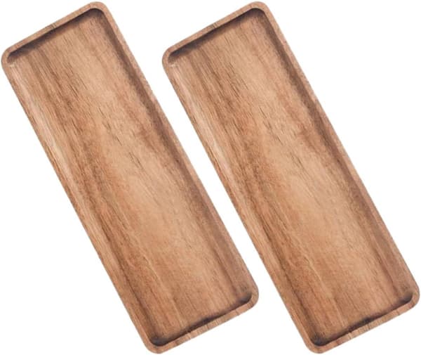2 st rektangulära serveringsbrickor i trä, stapelbar design, mångsidig fruktserveringsbricka