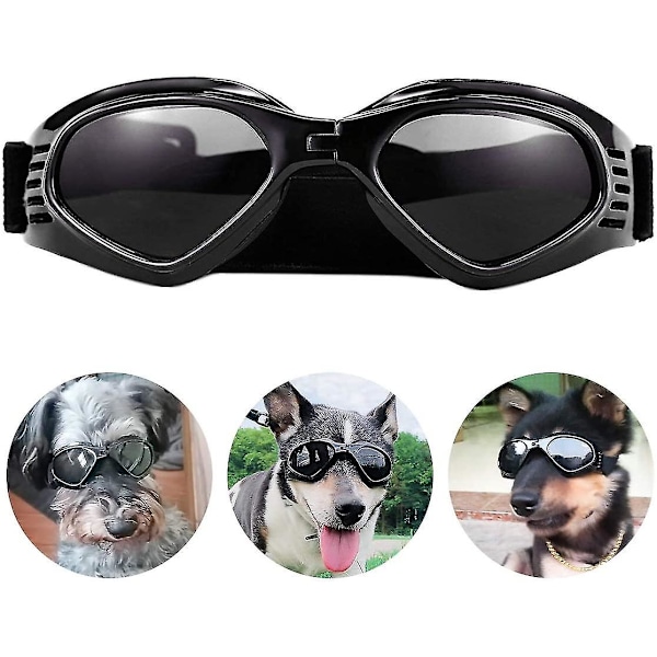 Solbriller til Hunde med Justerbar Rem til UV-Solbriller Vandafvisende Beskyttelse til Små og Mellemstore Hunde Sort