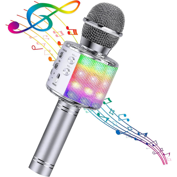Bluetooth 4 i 1 Karaoke Trådløs Mikrofon med LED-lys