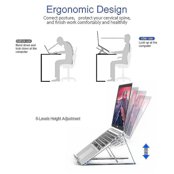 Laptop Stativ Aluminium Justerbar Foldbar Stativ Sølv