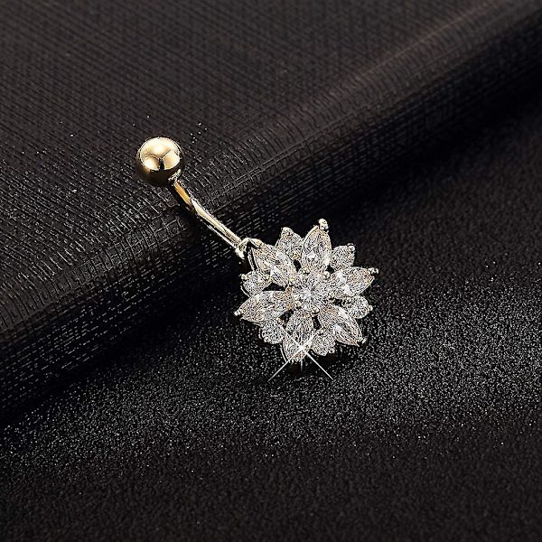 Blommig Navelring - Kirurgiskt Stål Vibrerande Rhinestone Blom Navelringar Pläterade I 18k Guld