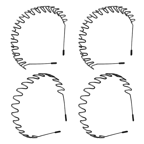 4 stk metall pannebånd - unisex To typer klassiske svarte pannebånd, metall vårbølget hårbøyle