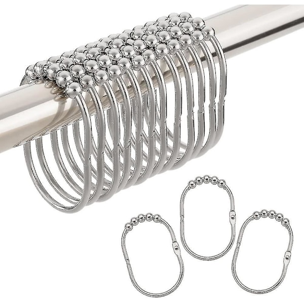 Brushes til Bruseforhæng, Metal Brede Bruseforhængsringe Kroge Til Badeværelsesbruserstang Forhæng, Poleret Krom, Sæt (1 sæt)