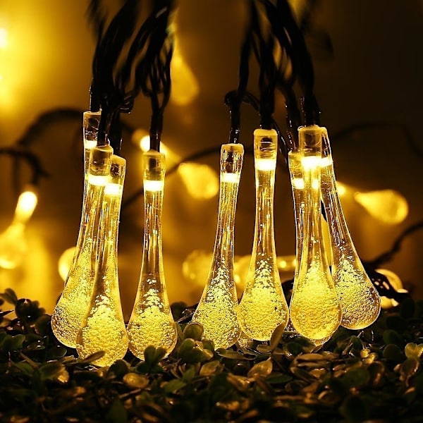 Aurinkoenergialla toimiva ulkoketjuvalo 12m 100led Pisara Sadepisarat Keiju