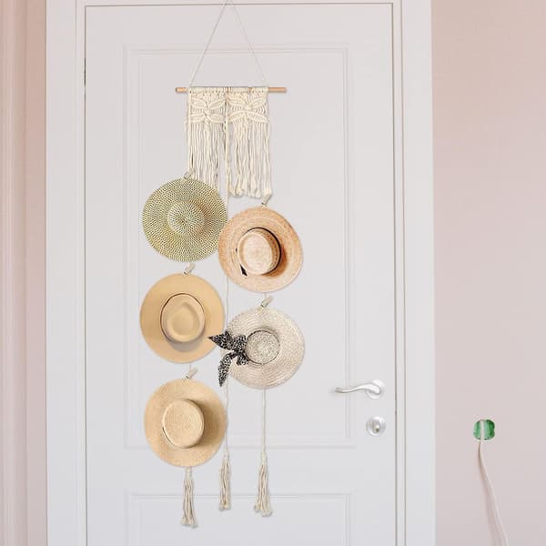Makramé Hatt Hängare Väggdisplay Bohemian Stil Bomull Organizer