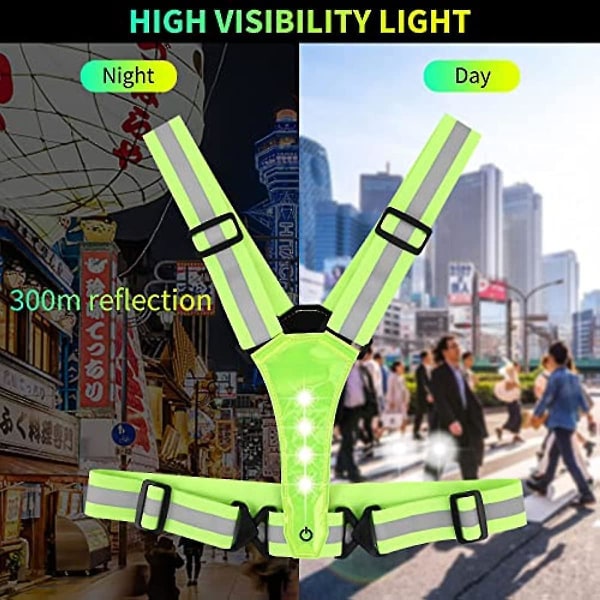Reflekterende sikkerhedsvest med høj synlighed Usb Genopladelig LED Light Up Vest Reflekterende løbetøj
