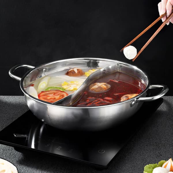 Rustfritt stål Hotpot Gryte Kasserolle Praktisk Solid Sølv Dobbeltsmak Deler Design