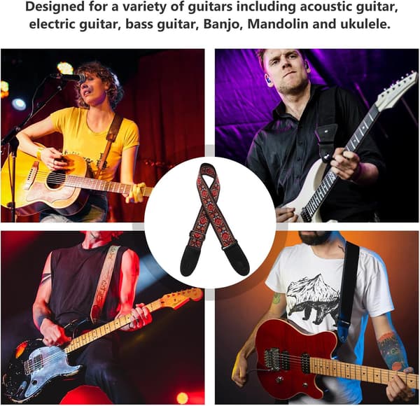 Tvättbar Andningsbar Röd Justerbar Gitarrrem för El- och Akustiska Gitarrer