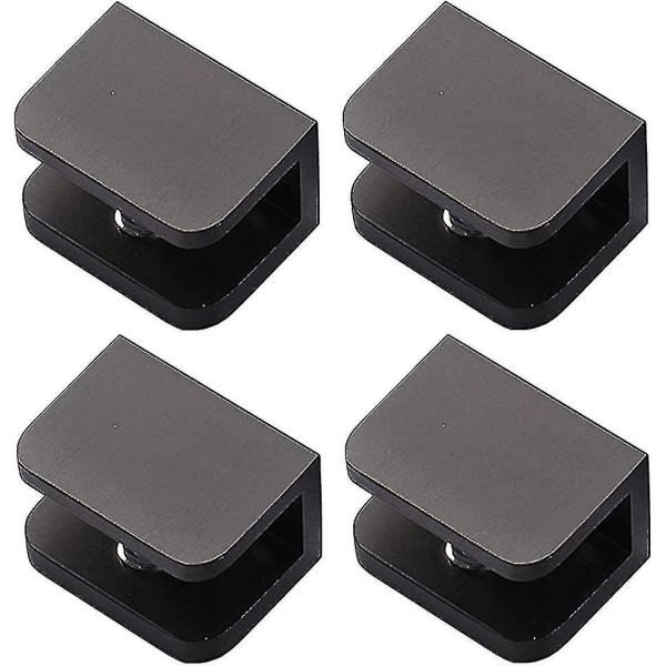 4-pack Glasklämma, Borrfri Glashylla Fäste Klipp Stöd (för 10mm-12mm Glas, Svart)-yuhao