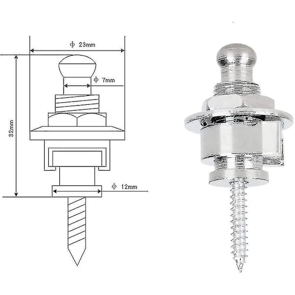 4 stk. Låser for Gitarstropper, Gitarstropp Låser, Gitarstropp Knapper, Gitarstropp Lås Knapper