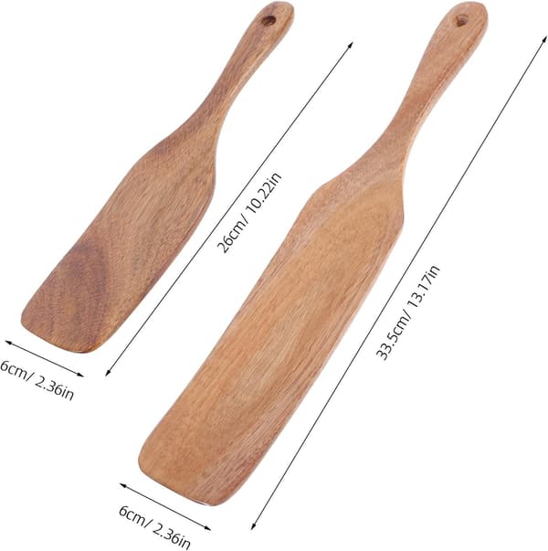 2 stk. trespatel kokekar lang håndtak design flat snu solid tre elegant