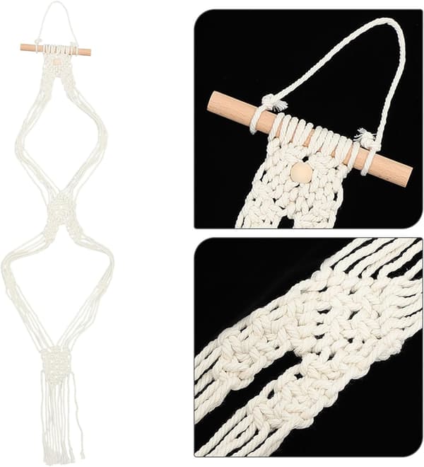 Boho Tofs Vävd Hattställning Bomullsrep och Trä Väggmonterad Hattdisplay Organizer