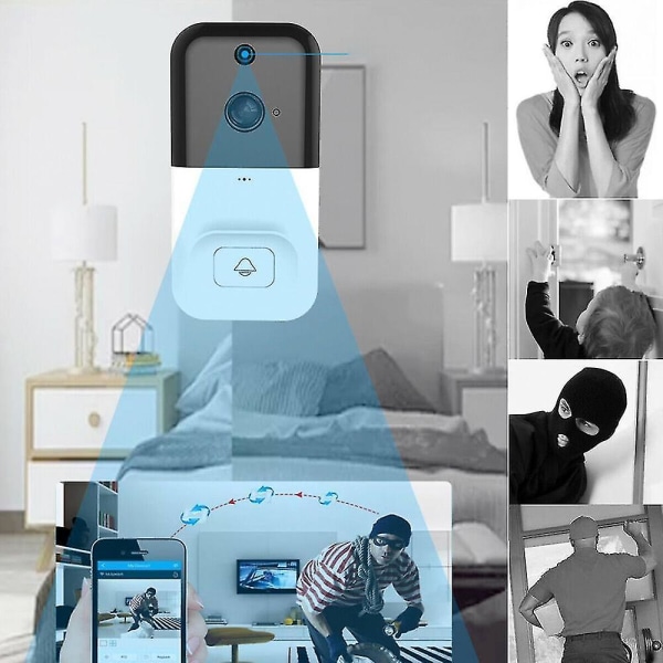 Trådløs Smart Wifi Dørklokke Kamera Video Dør Intercom Hvit