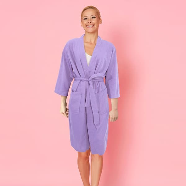 Vaffelbadekåbe til kvinder Langærmet kåbe til spa Brusekåbe til bad Spa Violet