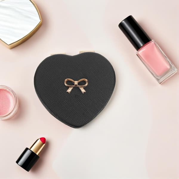Sammenfoldeligt hjerteformet makeup-spejl bærbart dobbeltsidet mini kompakt spejl