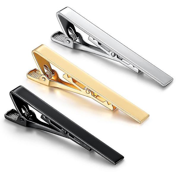 Smal Halsduksklämmor Slipsklämmor Slipsnålar Set För Män (guld+silver+svart), 3st