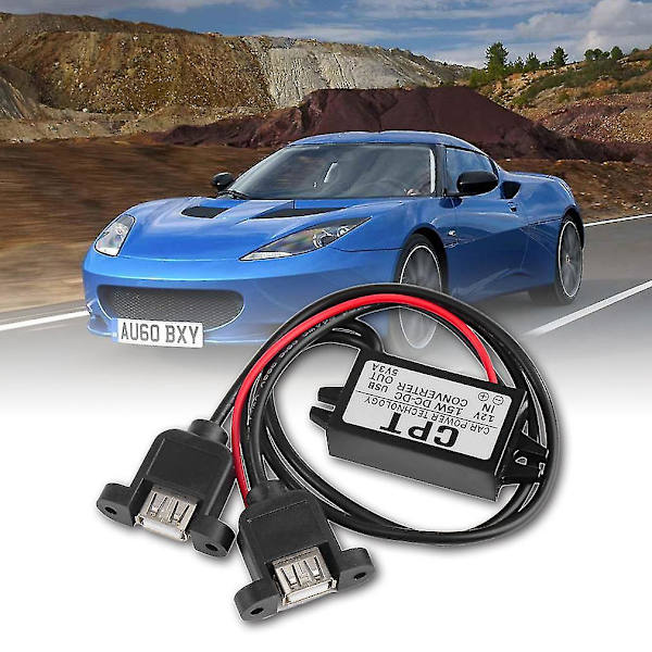Auton DC-muuntajamoduuli 12V - 5V 3A 15W Kaksois-USB-sovitin