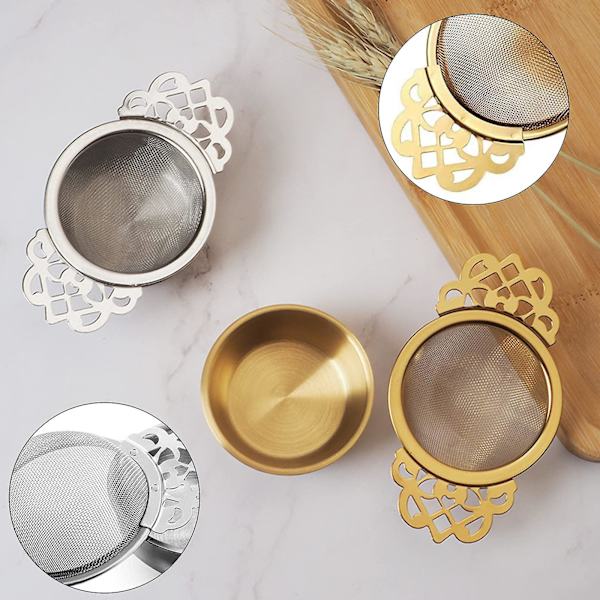 2 rustfrit stål te-si  med drypbæger, rustfrit stål te-infuser drypfilter infuser