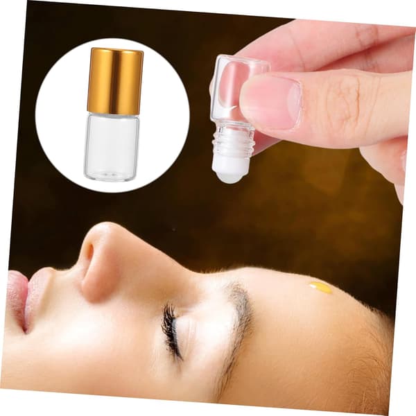 12 st 2 ml glasflaskor med roll-on, påfyllningsbara eteriska oljeflaskor med guldkorkar, miniflaskor i resestorlek