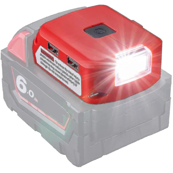 Akkusovitin Milwaukee 18v akulle, tasavirtaportille ja led-työvalolle ja kaksois USB -laturille, power yhteensopiva Milwaukee 49-24-2371 M18 kanssa