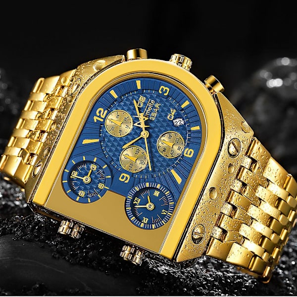Oval Kvartsur med Tre Visere Gold face