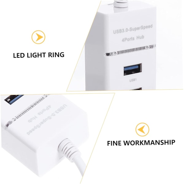 USB 3.0 Hub 4 Extra Portar Splitter Adapter Multifunktionell Kabel Vit Snabb Dataöverföring